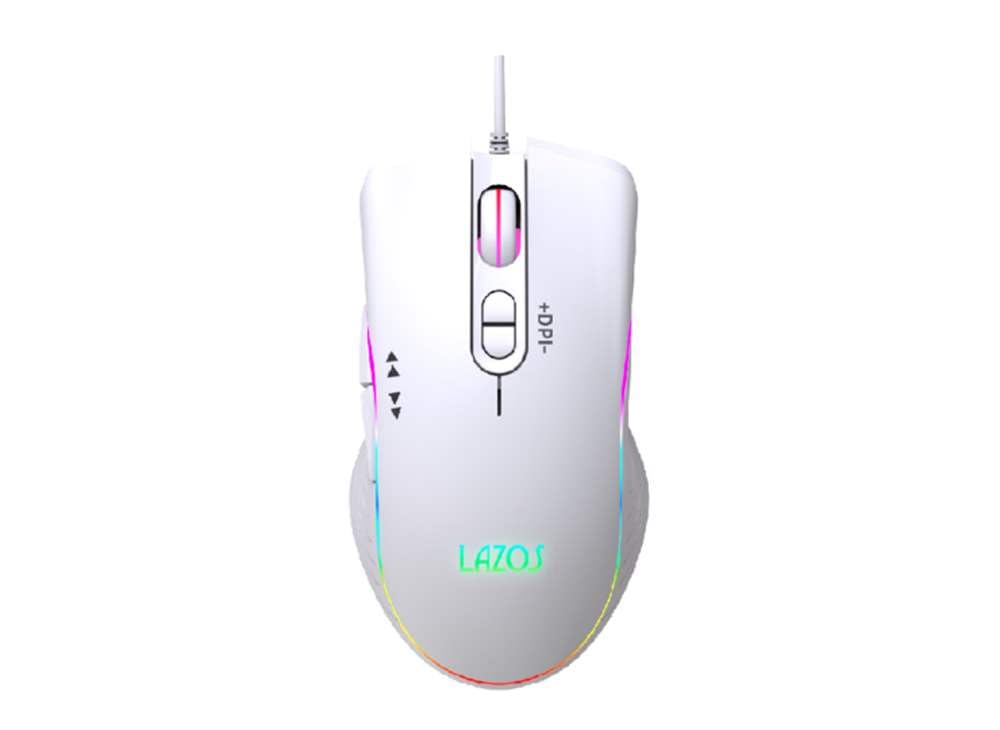 LAZOS L-MSG7-W RGB Gaming Mouse 7 Button White Mouse for PC PC Gaming