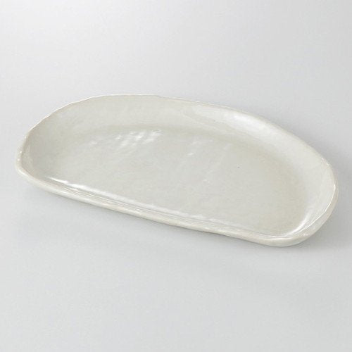 せともの本舗 Powdered Half Moon Pottery Plate, 8.5 x 4.9 x 6.3 inches (21.5 x 12.4 x 16 cm), 10.6 oz (306 g), Pottery Dish, Restaurant, Commercial Use, Japanese Tableware, Restaurant
