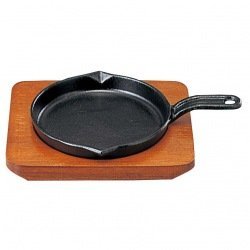 Sanwa Seiki Seisakusho PSV14 Mini Steak Plate, Frying Pan, Iron Casting, Natural Wood