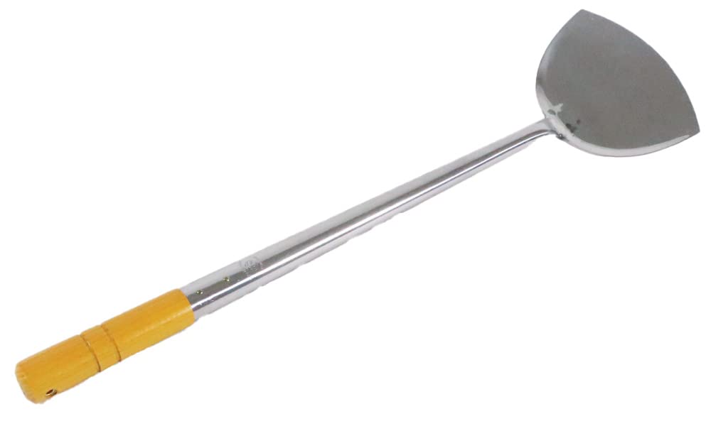 Kanda 050020 Chinese Spatula, Made in Japan, Commercial Use, Medium, Spatula Width 4.7 inches (12 cm), Handle Length 14.4 inches (36.5 cm), 18-0 Stainless Steel, Wood Handle Pipe