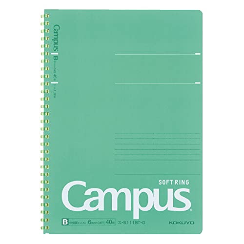 KOKUYO Spiral Lined Notebook, 10'' x 7'' Pastel Journal B5 Campus Soft Ring Notebooks with Dot 6 mm Ruled, 40 Sheets, Green 1 Subject Notebook, Note Taking for School. Japan Import (SU-S111BT-G)