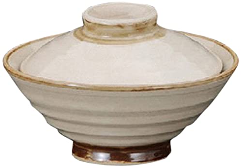 セトモノホンポ(Setomonohonpo) Set of 5 Ocha Mashiko Style Rice Tea Bowl with Lid, 5.7 x 3.9 inches (145 x 100 mm), Soil, Japanese Tableware, Restaurant, Inn, Commercial Use