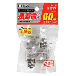 ELPA long-life mini krypton bulb 60W-shaped E17 clear 2 pieces GKP-542LH (C)