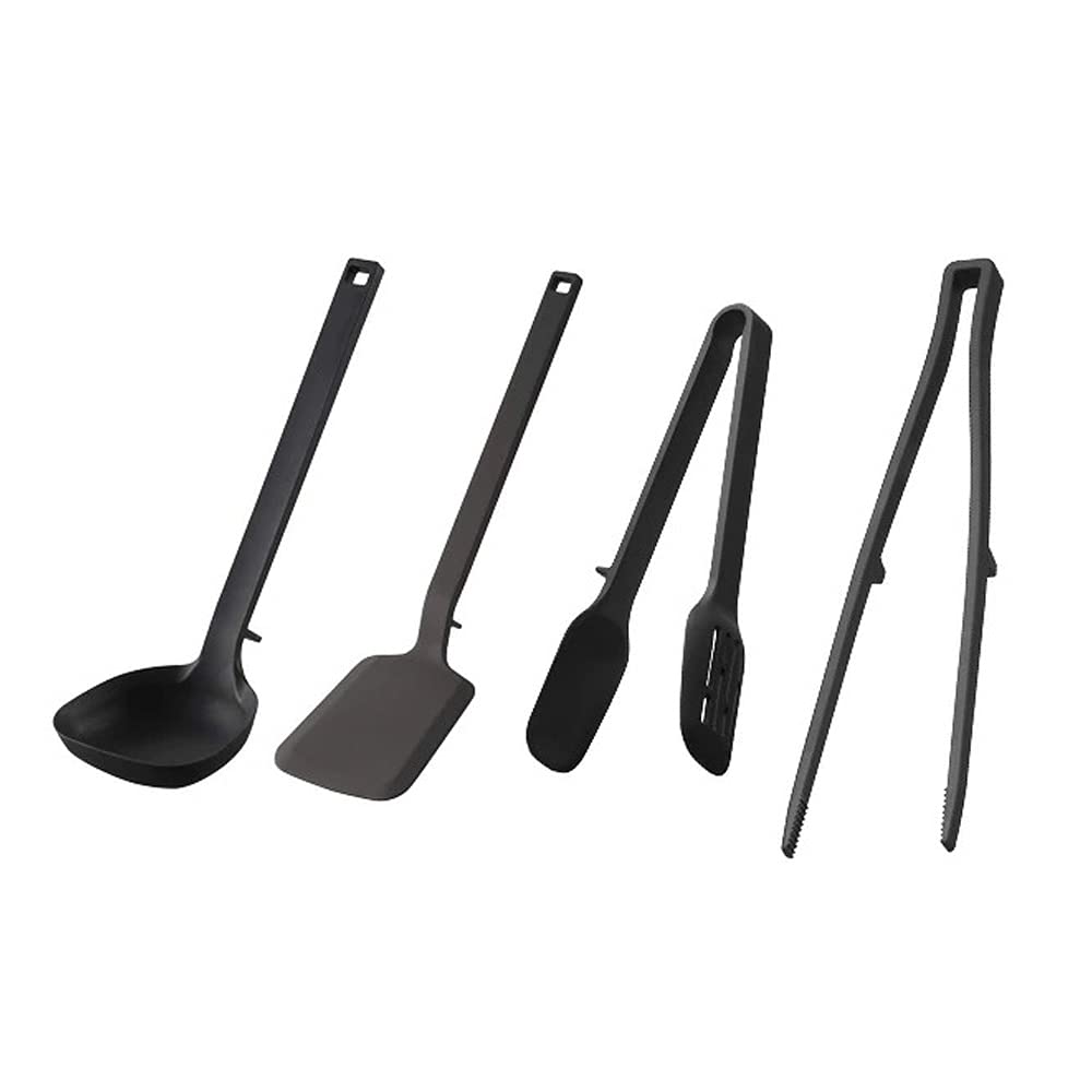 Yamazaki Industries 5190 5192 5194 5196 Silicone Tools Set of 4 Ladle Turner Spoon Tongs Vegetable Chopsticks Black
