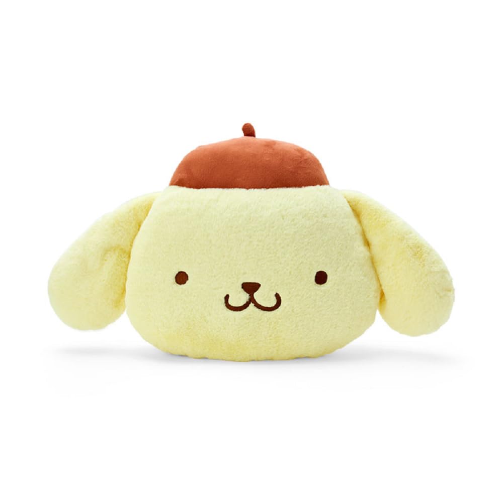 SANRIO Original Puroland Pompom Purin Face Shaped Cushion Pillow S Size 20.86 x 3.93 x 11.81 Inches Japan Import with Kanji Love Sticker Original Package