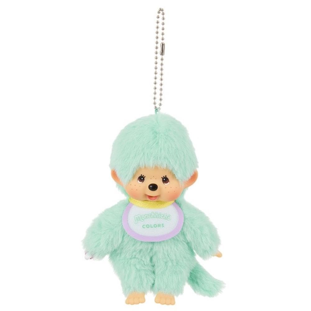 Sekiguchi Monchhichi Colors Mint Green Plush Keychain, Stuffed Animal Mascot with Ball Chain