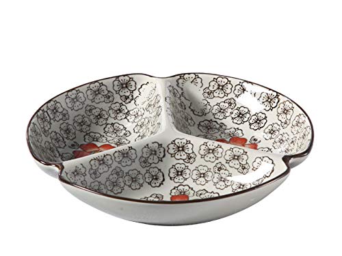Nishida 120043 No. 7.5 3-Compartment Plate (Red Camellia), Home Restaurant, Commercial Tableware, Medium Plate, Platter, Round Plate, Japanese Tableware, Divider Plate