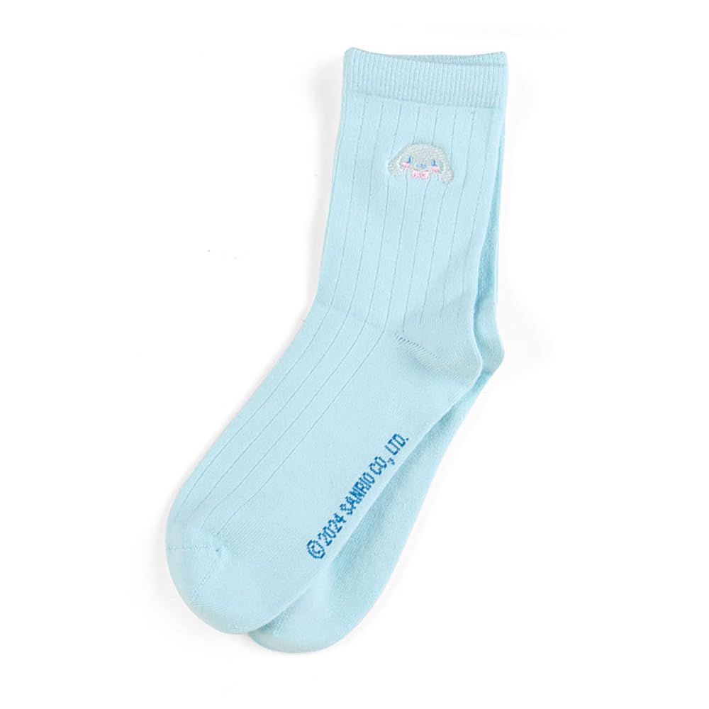 SANRIO Cinnamoroll Classic Embroidered Crew Socks - Unisex, Turquoise, Cartoon, Medium (Women's 6.5-8), 1 Count