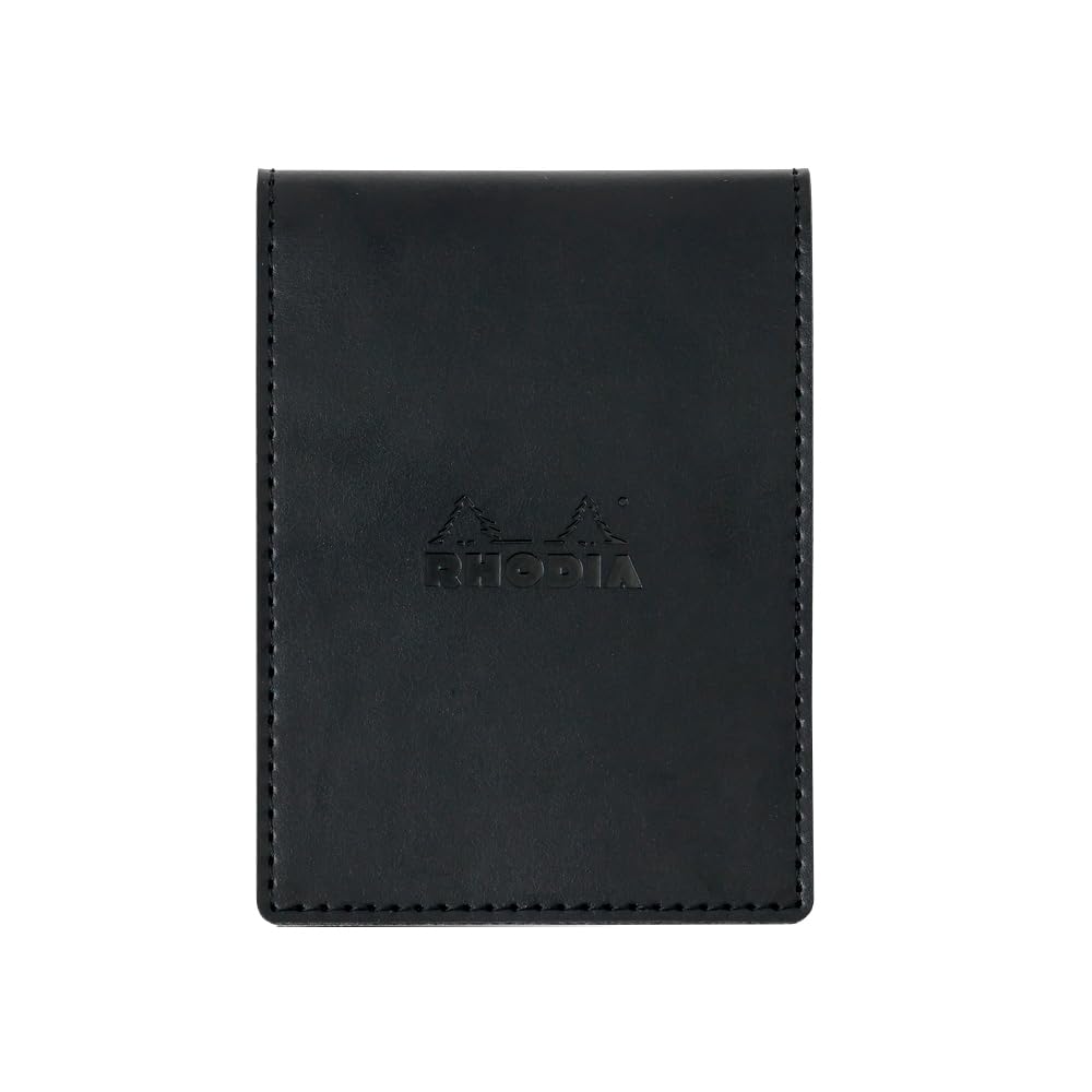 Rhodia cf11pucvbk Notepad with Cover No.11 (A7) PU Leather, Black (Blockrodia No.11 with Orange/80 Sheets/0.2 inch (5 mm) Square PEFC Certified)