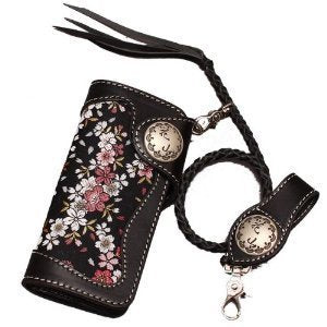 Degner Hanayama Japanese Pattern Leather Long Wallet wallet rope with KyoSakura black W-9AK