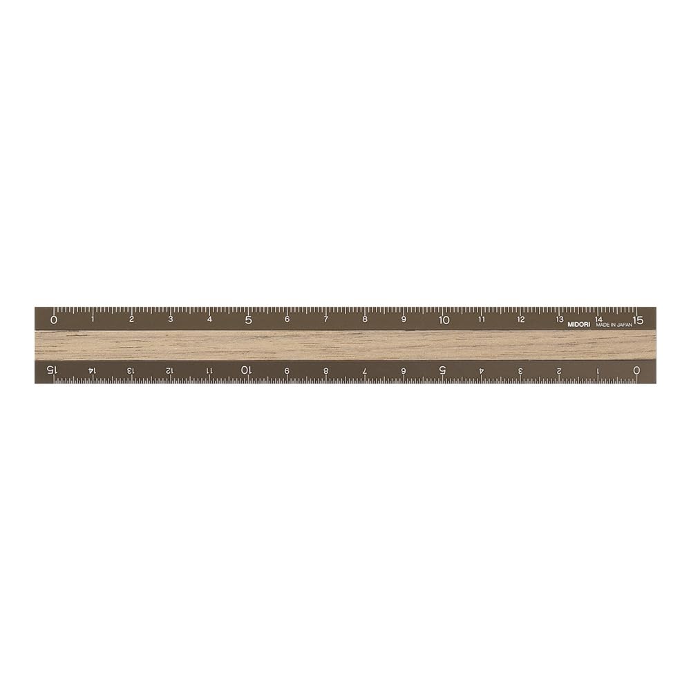 DESIGNPHIL 42280006 Midori Ruler, Aluminum, Wood, 5.9 inches (15 cm), Brown x Brown