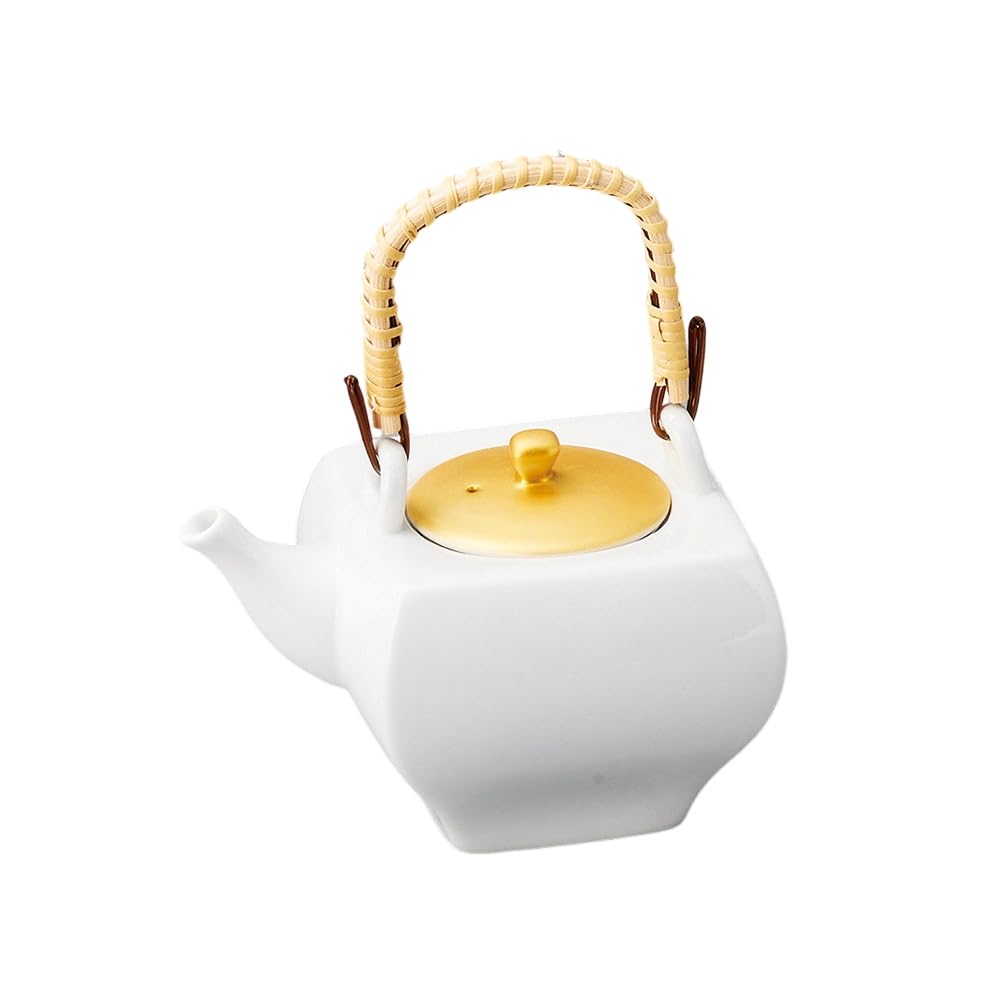 Ale-net Teapot, Soil Bottle, 5.5 x 4.3 x 4.1 inches (14 x 11 x 10.3 cm), 19.7 fl oz (550 cc), Gold Color, Stainless Steel Tea Strainer, Porcelain, Mino Ware, Made in Japan
