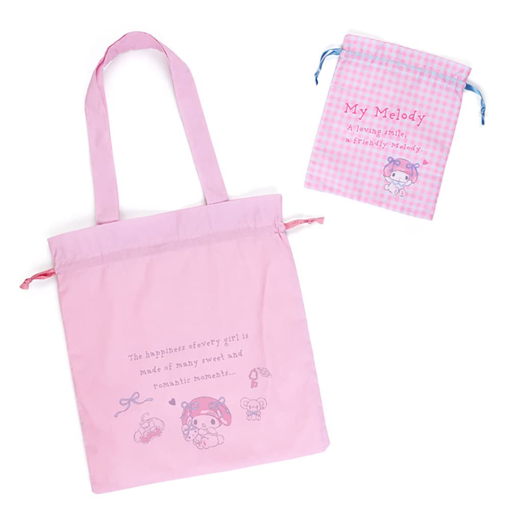 Sanrio 512214 512214 Tote Bag, Drawstring Set, My Melody, My Melody, Travel Goods, Character 15.0 x 0.4 x 16.5 inches (38 x 1 x 42 cm), For Traveling, Homecoming, Bon Festival, New Year's Holidays,