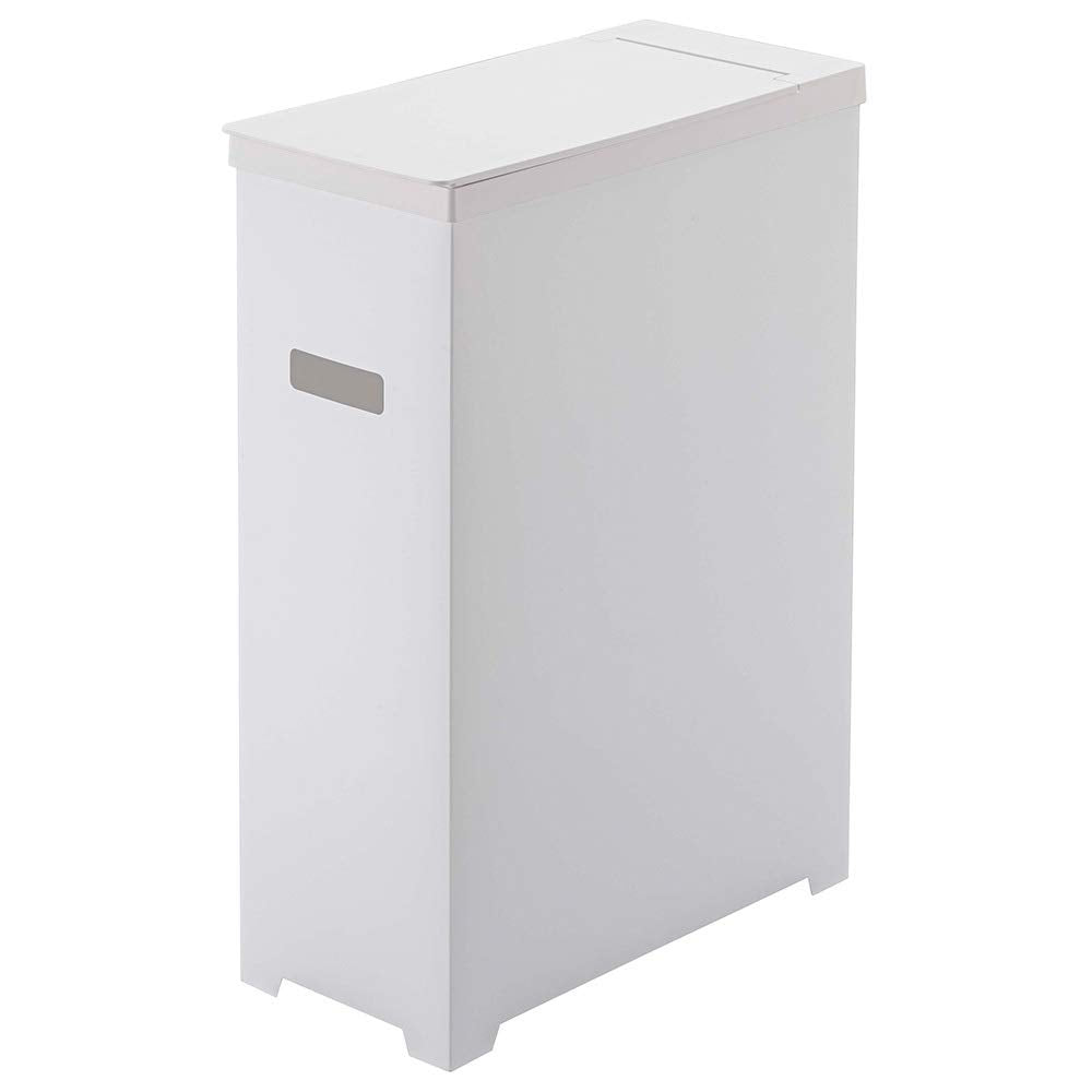 YAMAZAKI 5203 Slim Trash Can with Lid, White, Approx. W 7.5 x D 15.7 x H 21.3 inches (19 x 40 x 54 cm), Tower, Foldable and Portable