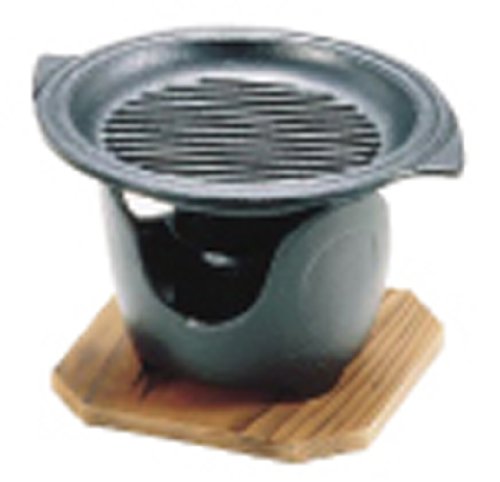 Sanwa Seiki Seisakusho QTK08 Tabletop Grill, Mini Dish Set, Round, Iron Casting, Natural Wood