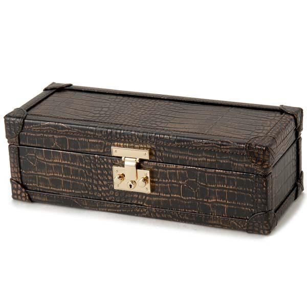 Royal Hausen SWB001-4 Men's Watch Storage Case, Cowhide Leather, Crocodile Embossed, Holds 4 Pieces
