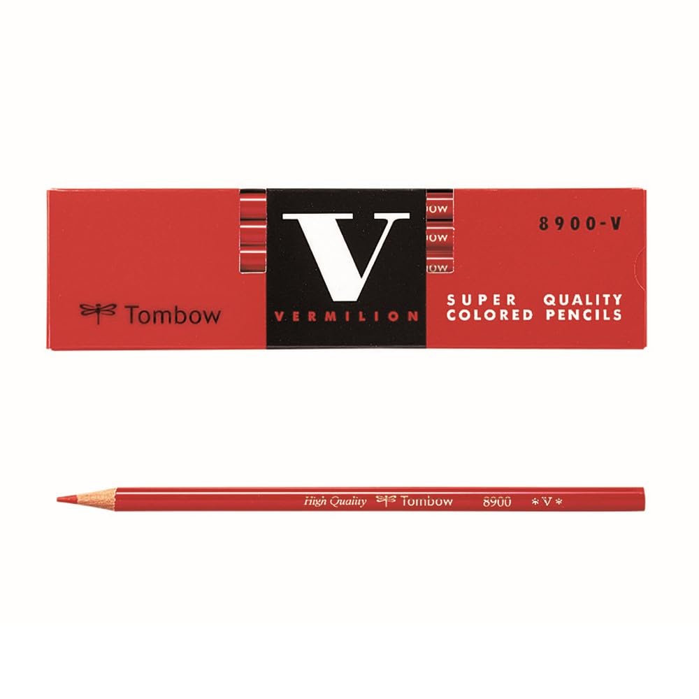 Tombow 8900-V Red Pencil, Round Shank, Vermilion, 1 Dozen