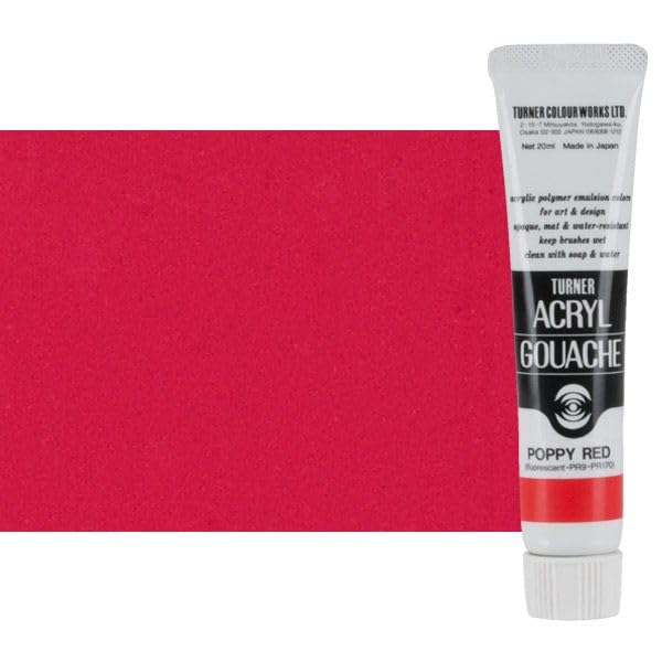 Turner Colour Works Acryl Gouache Artist Acrylic Paint - Single 20 ml Tube - Poppy Red