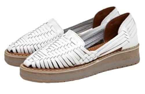 Woven Women's Flat Sandals Leather Casual Shoes, white, 24.0 cm 3E