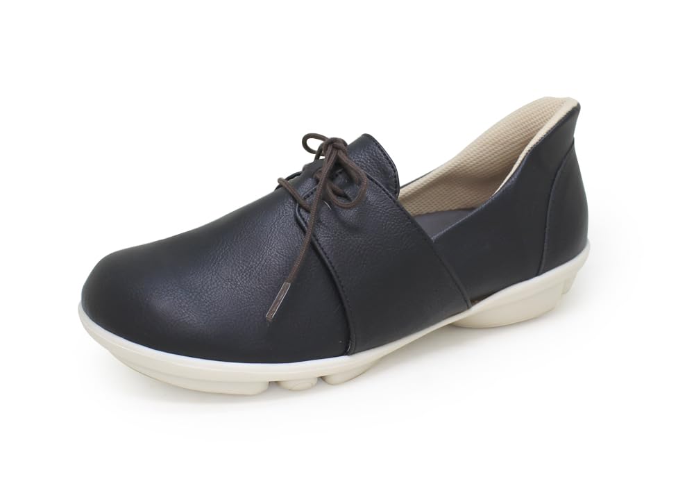 2ball(ツヴォル) Women's Flat Lace-up Shoes, Black, 24.0~24.5 cm