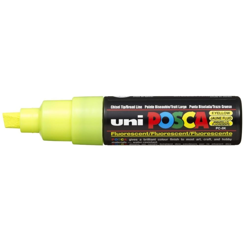 UNI POSCA PC-8K CHISEL TIP MARKER PEN- FLUORESCENT YELLOW (BOX OF 6)