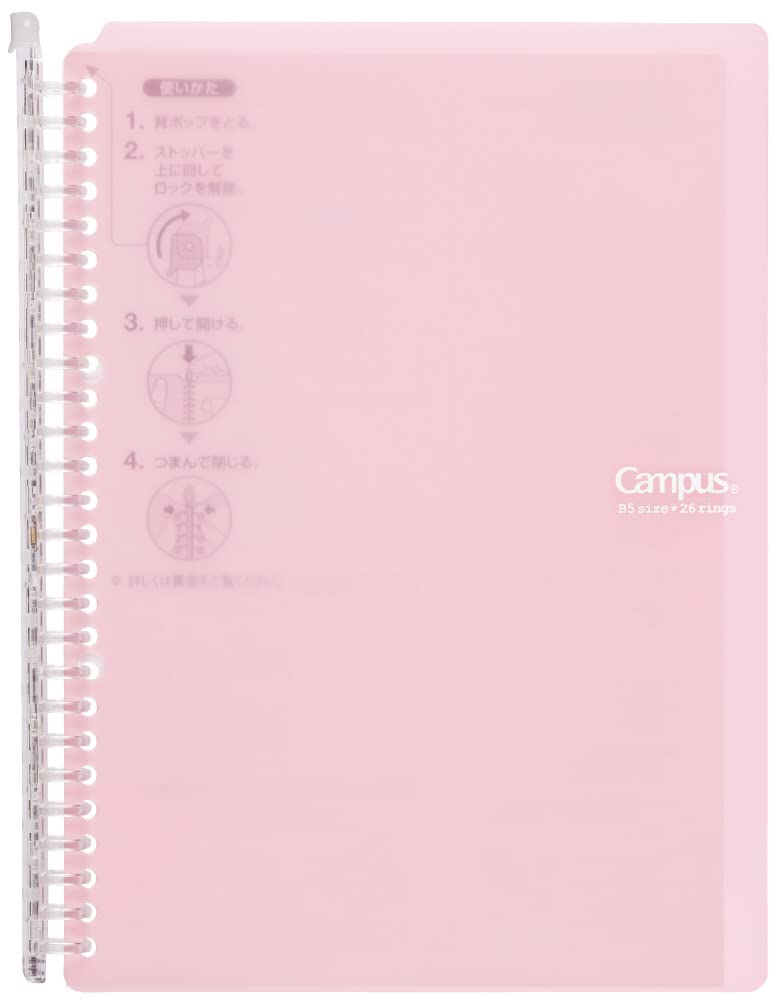 Kokuyo Smart Ring Binder, B5 Light Pink Binder Notebook, Up to 60 Sheets