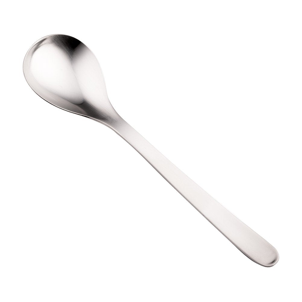 Sori Yanagi Simple Form Cutlery for Easy Use, Tsubamesanjo Stainless Steel Dessert Spoon, Sleek Design for Smooth Taste and Dishwasher Safe, Brushed Finish