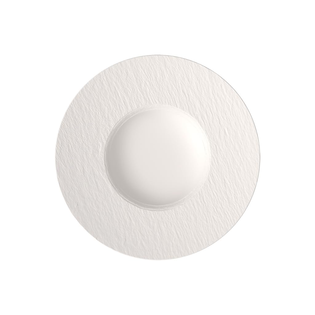 Villeroy & Boch Manufacture Rock Blanc Pasta Plate, Shallow Bowl, Premium Porcelain, Made in Germany, Dishwasher and Microwave Safe, Slate Look in Rich, Creamy, White,11.5 in