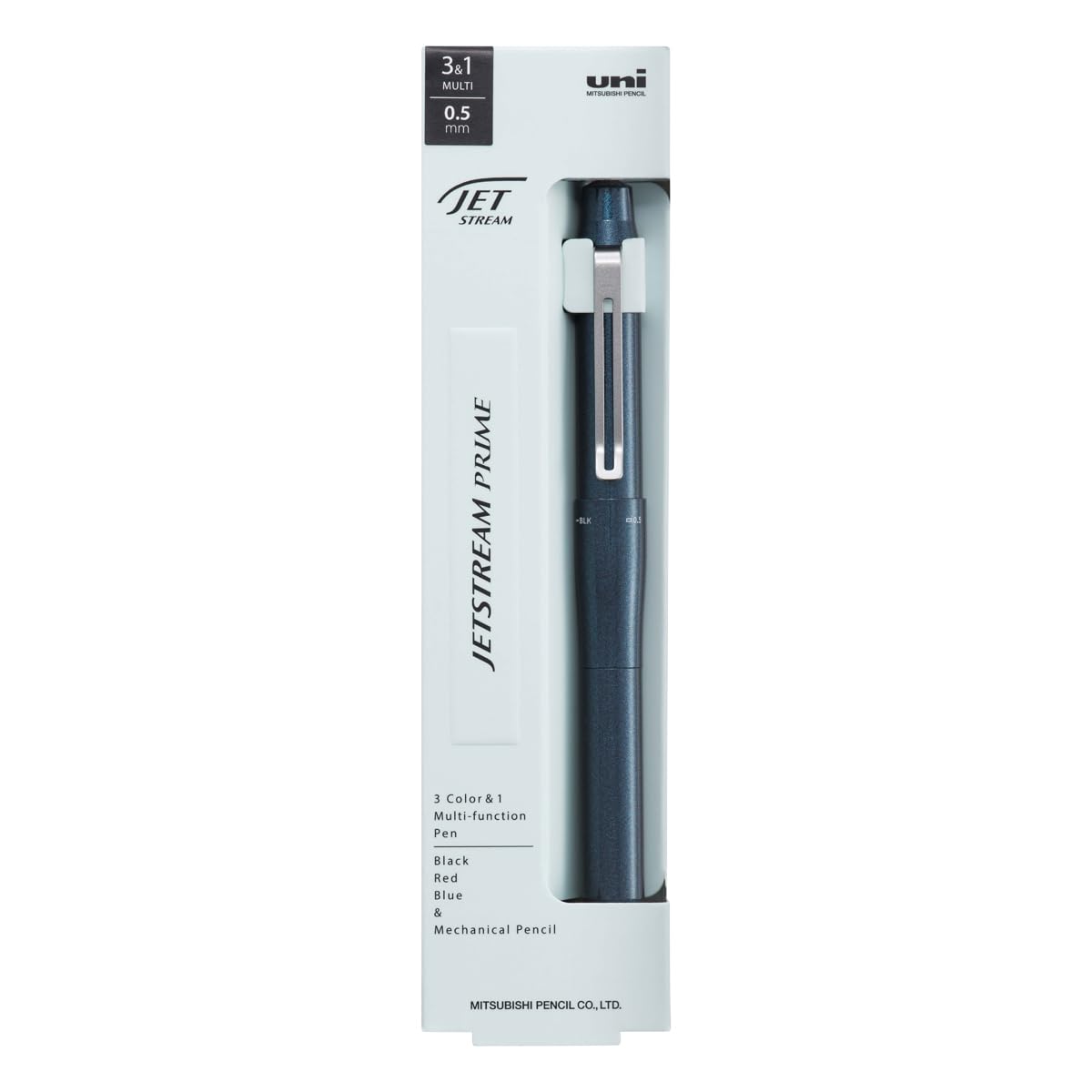 Uni Jetstream Prime 3&1 Multifunction Ballpoint Pen, Equipped with 0.5mm Oil-Based Ink (Black, Red, Blue), 0.5mm Mechanical Pencil, Metal Body, Dark Navy, MSXE4-5500-05D.9