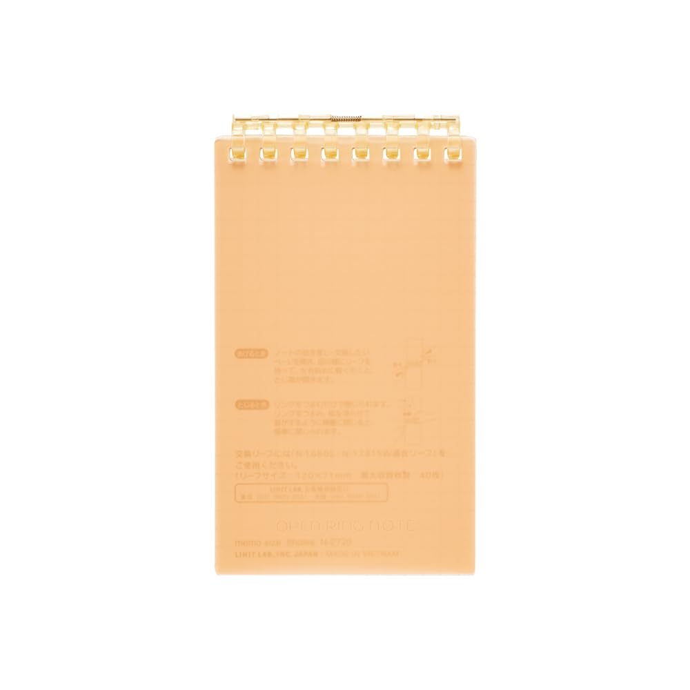 Lihit Lab N2720-4_10 Open-Ring Notebook, Memo Size, 8 Holes, 40 Sheets, Orange, Pack of 10