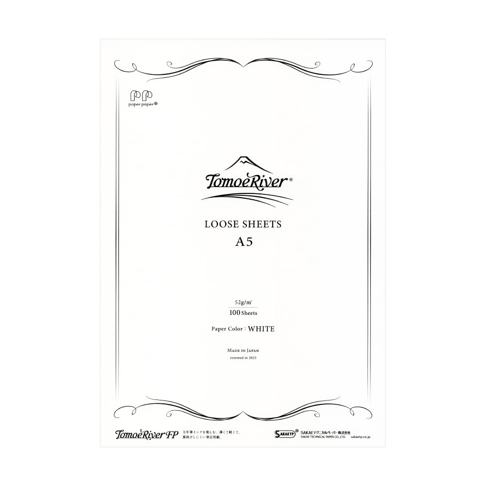 Tomoe River FP 52gsm Loose Sheet by SANZEN, 5.85 x 8.27 Inches (A5-size), White, 100 Sheets/Pack (SR-A5P-W)