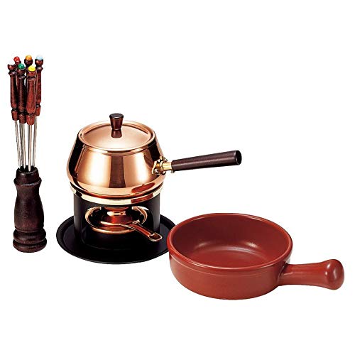 Shinkoukinzoku S-736W Fondue Pot, Oil Pan: Bare Copper, Cheese Pan: Brown, 6.3 inches (16 cm) / 5.5 inches (14 cm), Mini Cheese & Oil Fondue Set