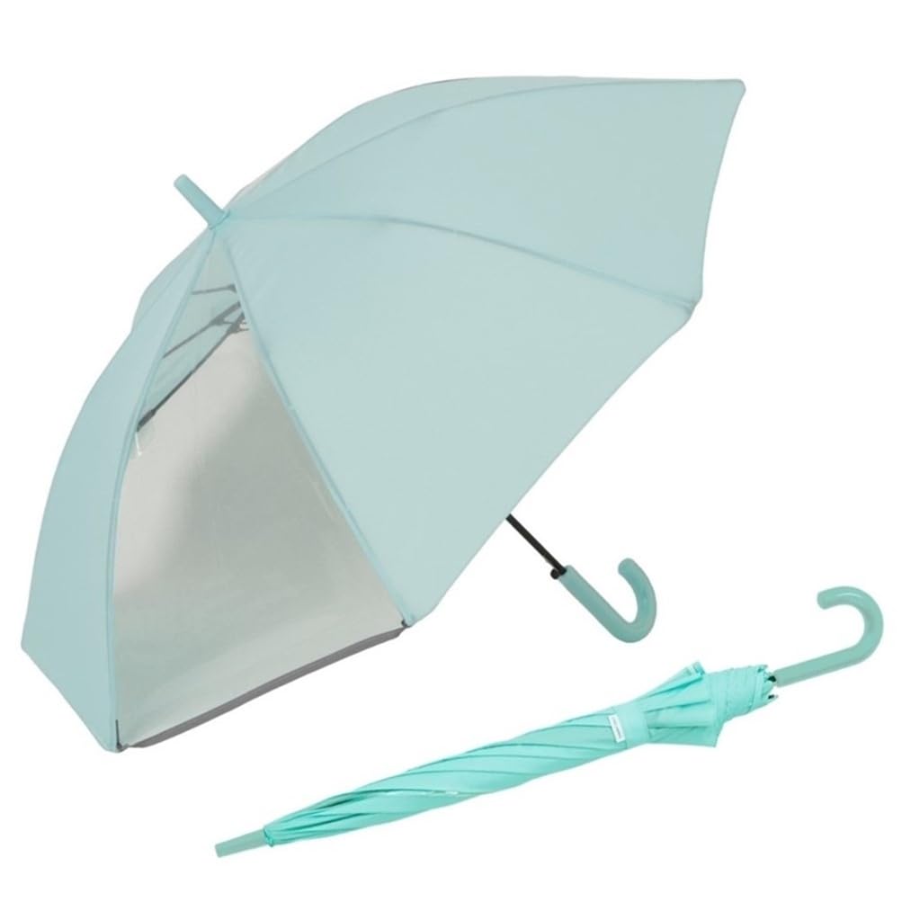 Ogawa Kids' Rain Umbrella, Linedrops with Round Tip, Solid Color, Reflective Tape Included, Front and Rear Transparent Window, Water Repellent, green (mint green), 55cm