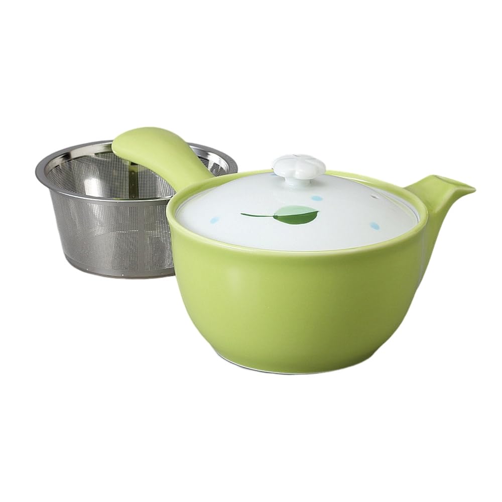 Ale-net Teapot Pot (Stainless Steel with Tea Strainer) 11.2 fl oz (330 cc), Arita Ware, Leaf SS Flat Pot, Porcelain, Made in Japan, Fashionable