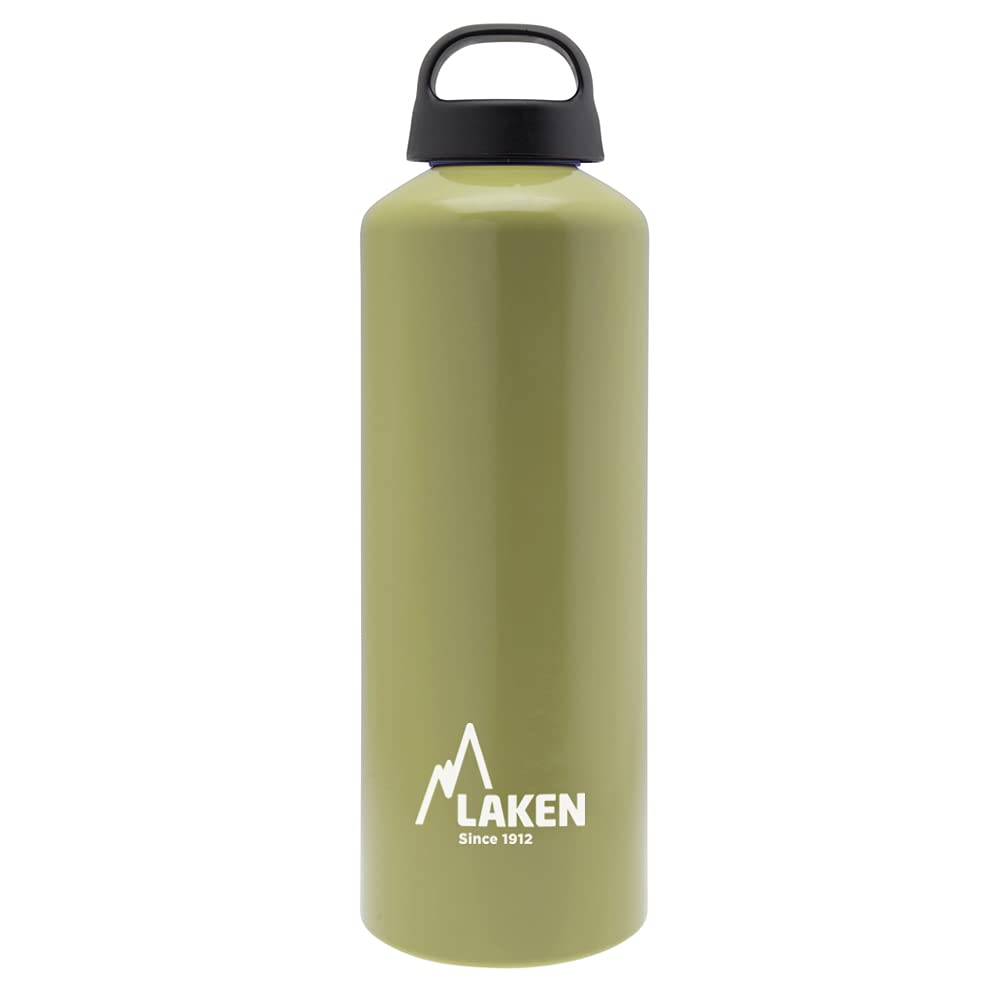Laken Classic Aluminum Water Bottle, Wide Mouth with Screw Cap and Loop, BPA Free, Made in Spain, 34oz, Khaki