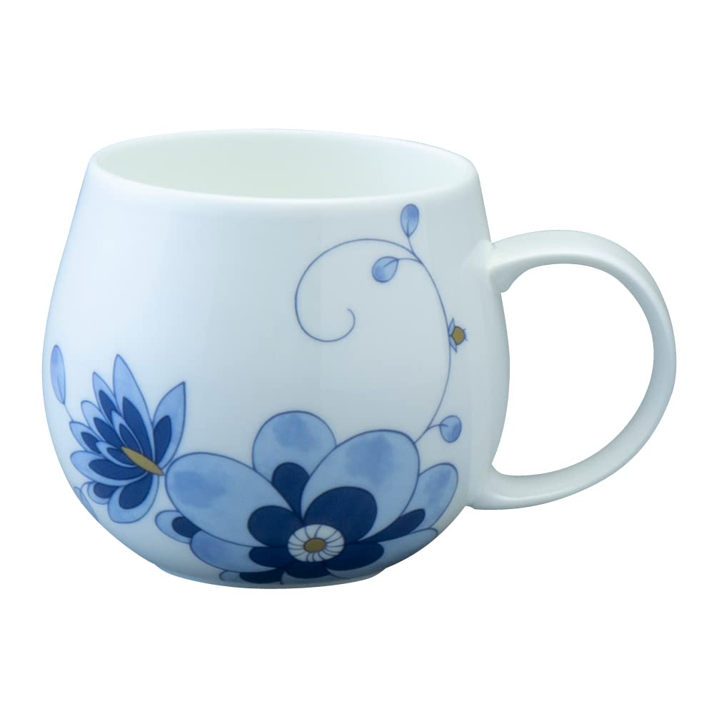 Narumi 52442-2816 Milano Duo, 12.2 fl oz (360 cc), Blue, Plum Blossom, Balloon-shaped, Soft Design, Present, Microwave Warm, Dishwasher Safe, Gift Box Included