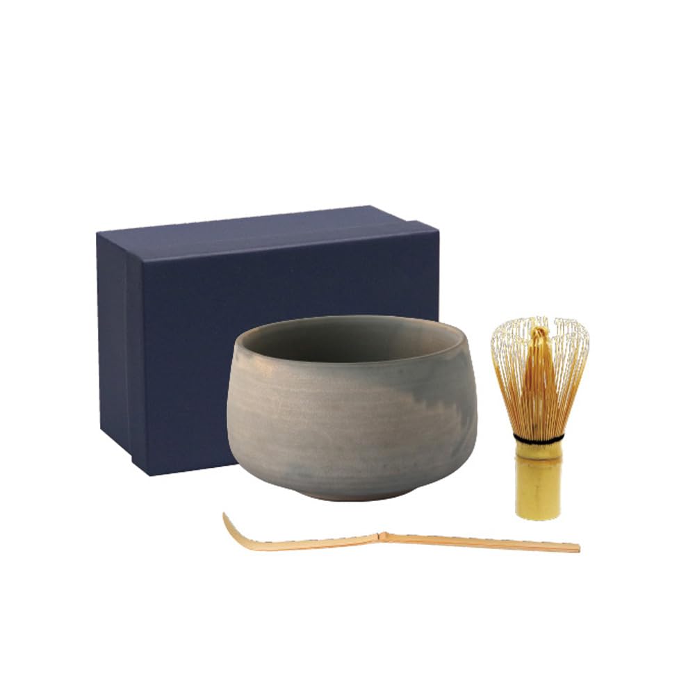 World Create Indigo Flower Hasamiyaki Matcha Set of 3, Gold Glaze, Size: Approx. W5.3 x D8.9 x H3.3 inches (13.5 x 20 x 8.5 x 14981