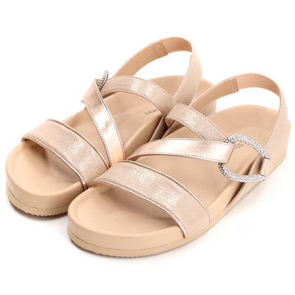 JILLSTUART SHOE(ジルスチュアート シュー) Women's Flatform Sport Sandal, Multicolor (Pink/Gold), 22.0~22.5 cm E