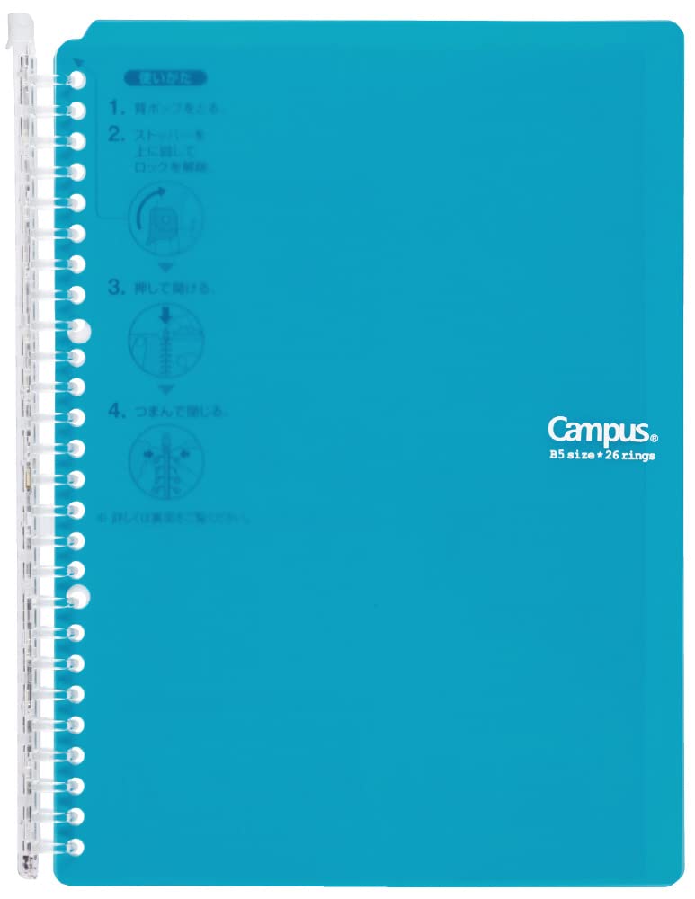 Kokuyo Campus Smart Ring Binder, B5 Blue Green Refillable Binder Notebook 26 Holes with 10 Extra Loose-Leaf Paper, Up to 60 Filler Papers for Work & Study, Japan Import (RU-SP706BG)