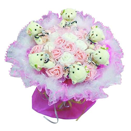 Q-FLA Bear Bouquet Plush Artificial Peach
