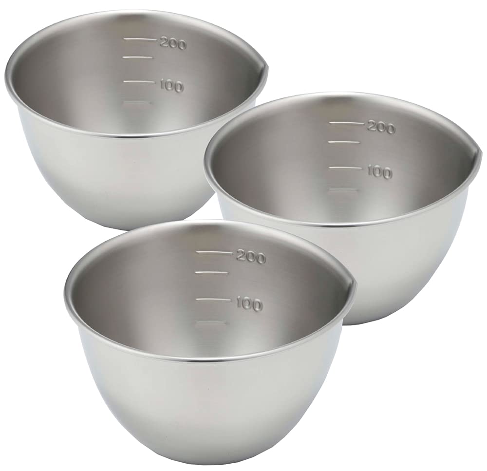 Shimomura Planning 35702 35702 Petite Bowl, Set of 3, Made in Japan, Stainless Steel, Graduated Mark, Spout Included, Measuring 9.5 fl oz (270 ml)