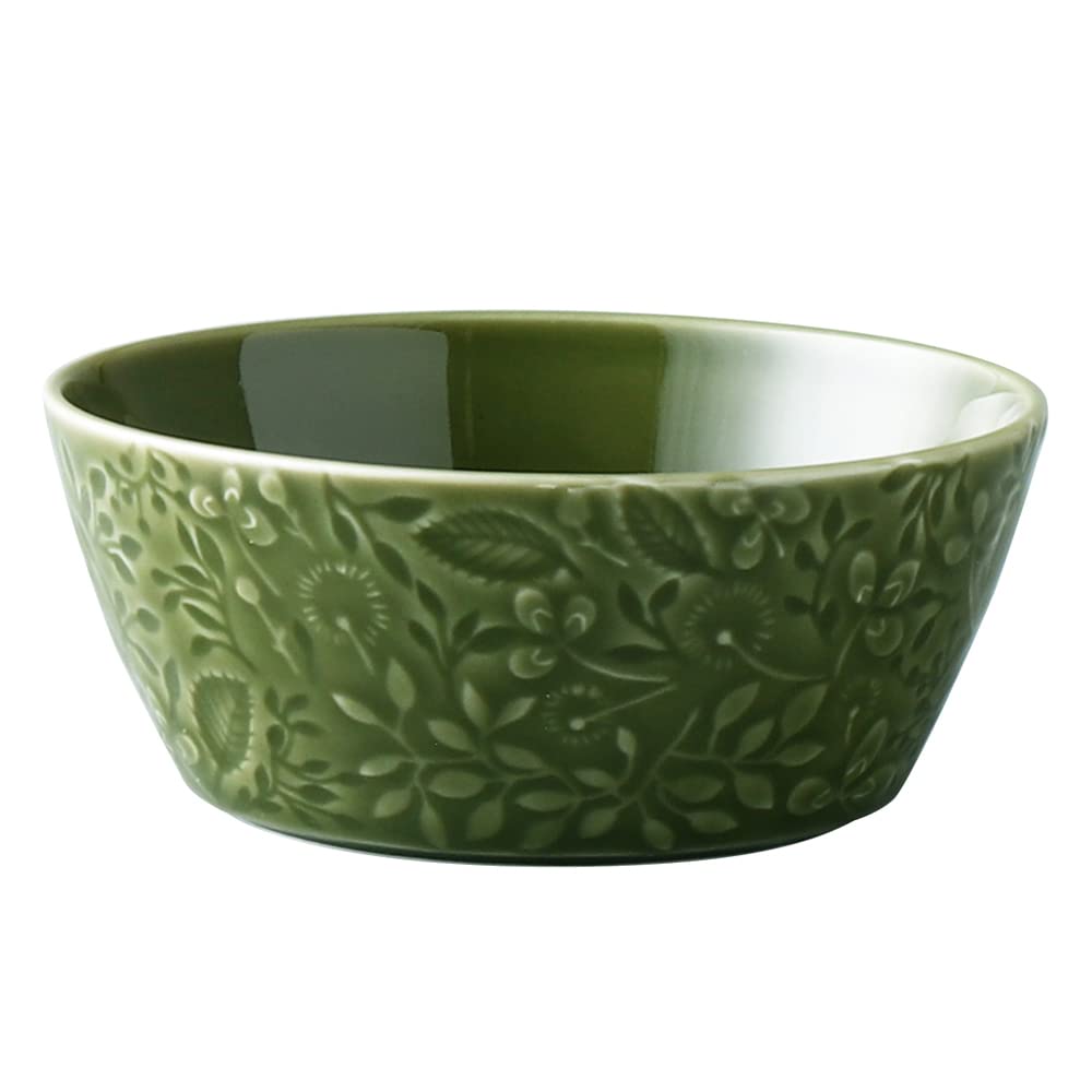 Narumi 41790-3880 Anna Emilia Bowl, Plate, 4.7 inches (12 cm), Forest Green, Floral Pattern, Cute, Relief, Microwave, Oven, Dishwasher Safe, Made in Japan, Gift Box Included