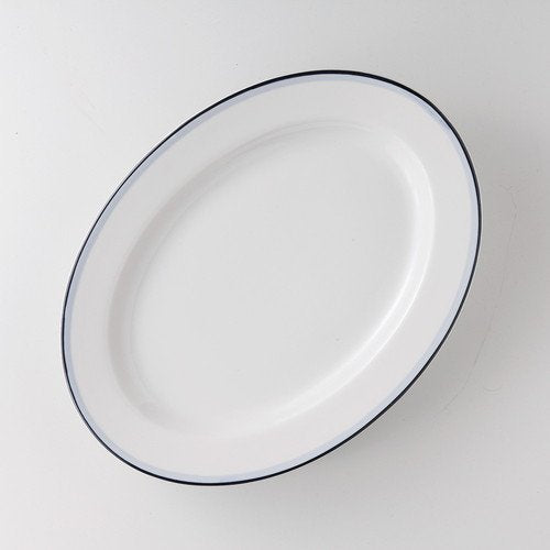 せともの本舗 Blue Border 14 inch Platter, 14.0 x 10.4 x 1.4 inches (35.9 x 26.7 x 3.6 cm), Western Porcelain Opening, Hotel, Restaurant, Cafe, Western Tableware, Restaurant, Commercial Use