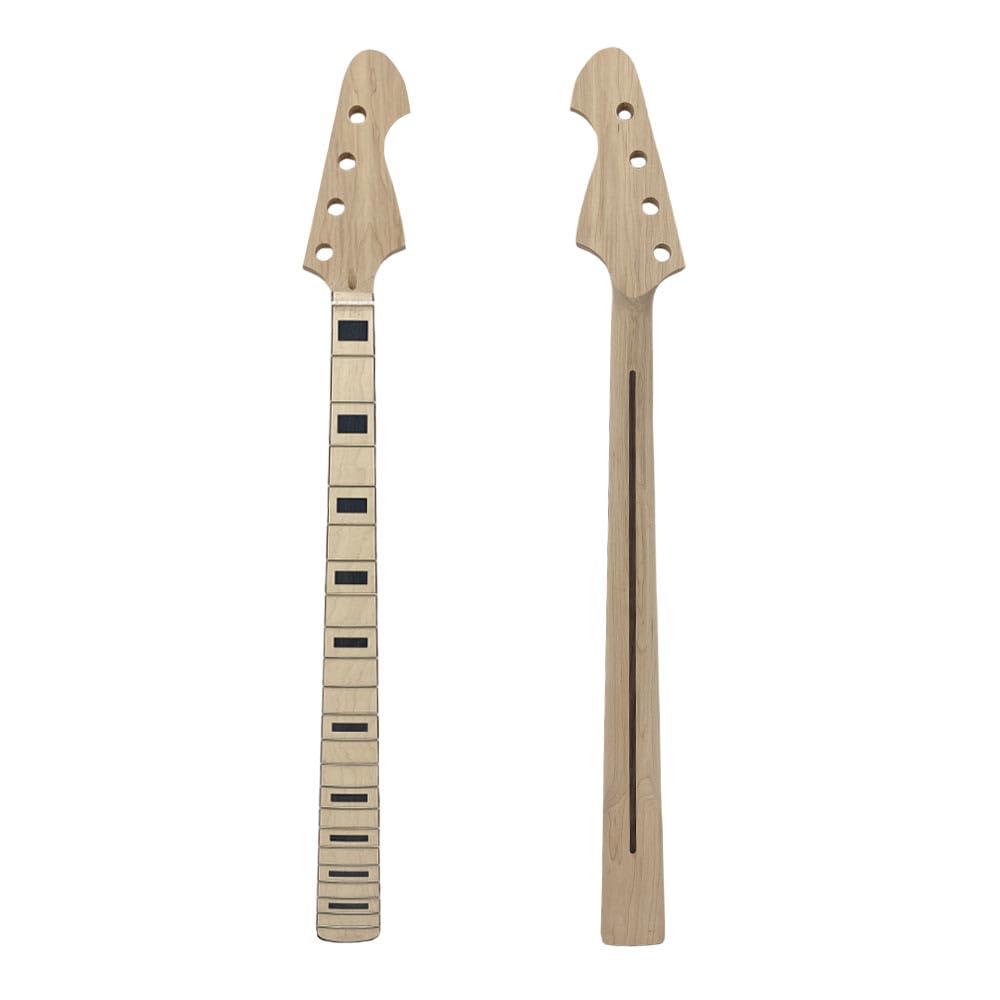 YoungMonic Bass Guitar Neck 22Fret 34Inch Maple Wood Fretboard Block Inlay Unfinished Bolt On Guitar Replace (22Fret 34Inch)