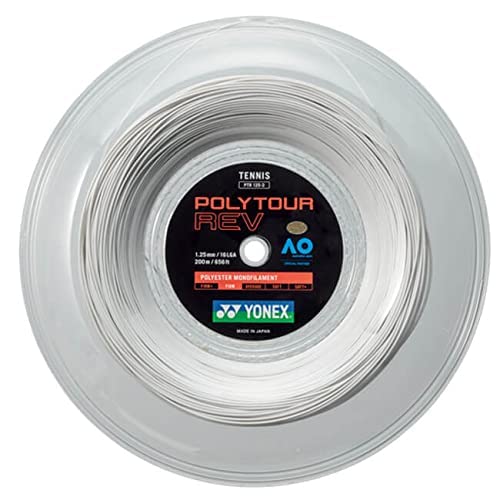 Yonex POLYTOUR REV Polytour Lev (0.05 / 0.05 / 0.05 / 0.05 inches (1.20 / 1.25 / 1.30 mm) / 666.6 ft (200 m) Roll Hard Tennis Polyester Strung PTR 1.30mm (PTR130-2) White (011)