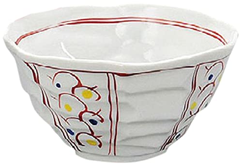 Set of 10 Bowls (Single Item), Medium, Red Painting Arabesque Octagonal Bowl, 6.6 x 3.5 inches (167 x 90 mm), Japanese Tableware, Udon, Buckwheat Restaurant, Ramen, Commercial Use