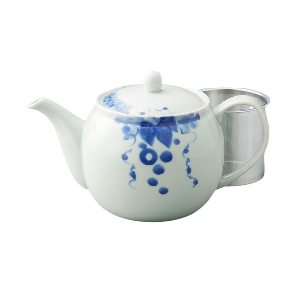 Ale-net Teapot Pot (Stainless Steel with Tea Strainer) 4.7 x 4.7 inches (12 x 12 cm), 24.5 fl oz (725 cc), Arita Ware, Antique Grape SS Pot, Porcelain, Made in Japan, Fashionable