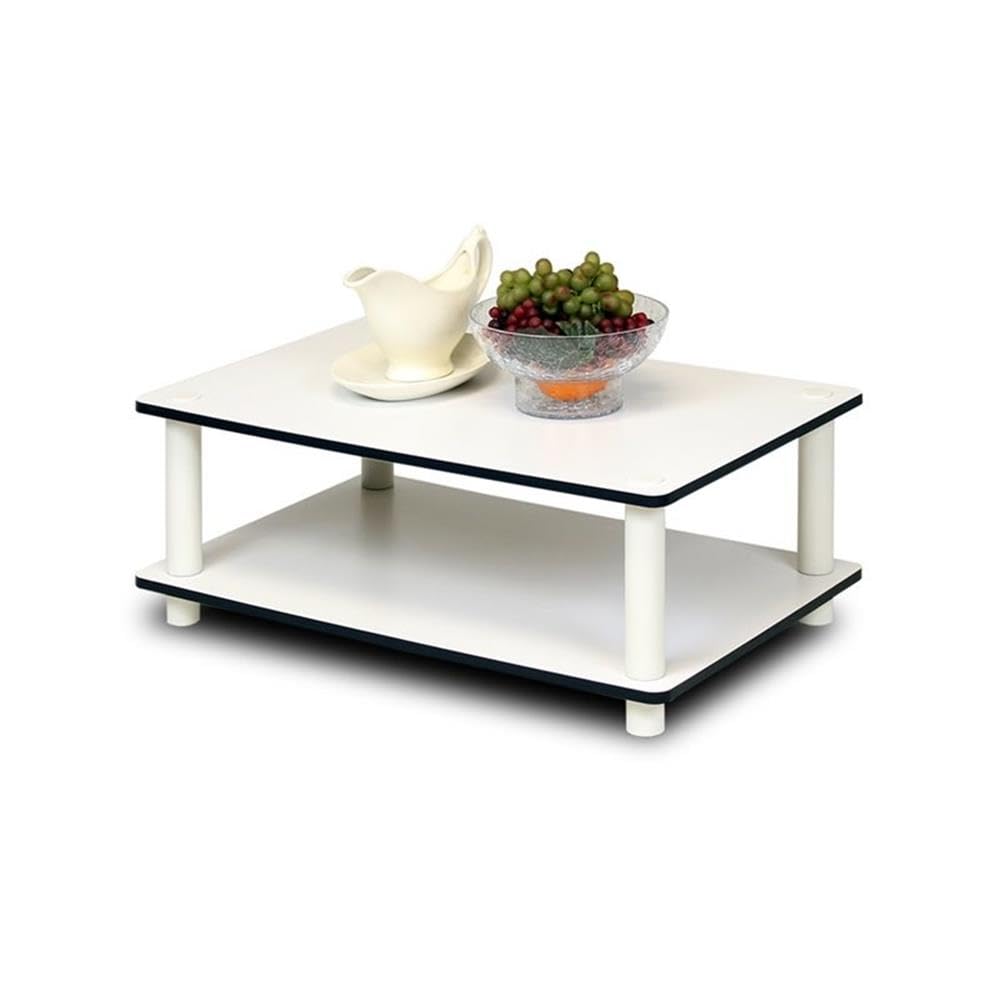 Furinno JUST 2-Tier Modern Coffee Table with Open Shelf, Toolless Assembly Side Table, for Living Room, Bedroom, Home Office, White