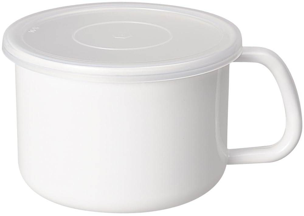 Nodahoro MS-14M Enameled Storage Container, Heat-Resistant, Stocker with Handle, Round Shape, Large, With Seal Lid, White Series, Made in Japan