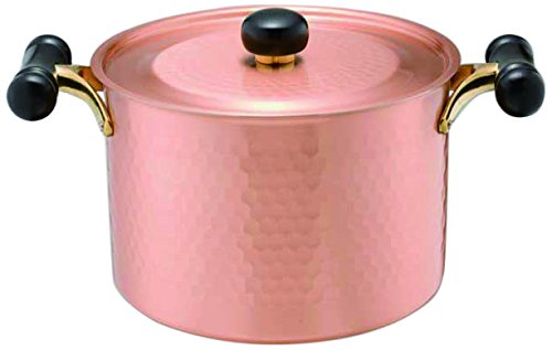 Shinko Metal IH-103 Double Handed Pot, Copper 8.7 inches (22 cm), Antique, Induction Compatible, Deep Hammered Pot